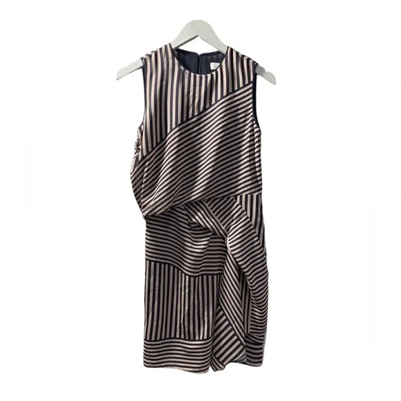 Reiss | Dresses | Reiss Tan Black Stripe Knee Length Rare Dress Womens  Asymmetric Design Size 4 | Poshmark